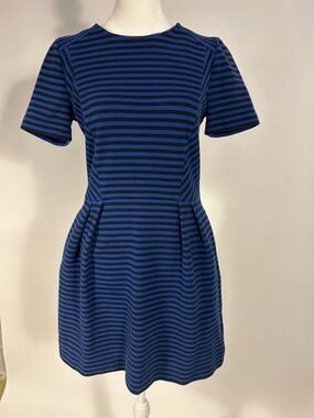 Madewell Blue and Black Striped Short Sleeve Fit-and-Flare Dress size 4